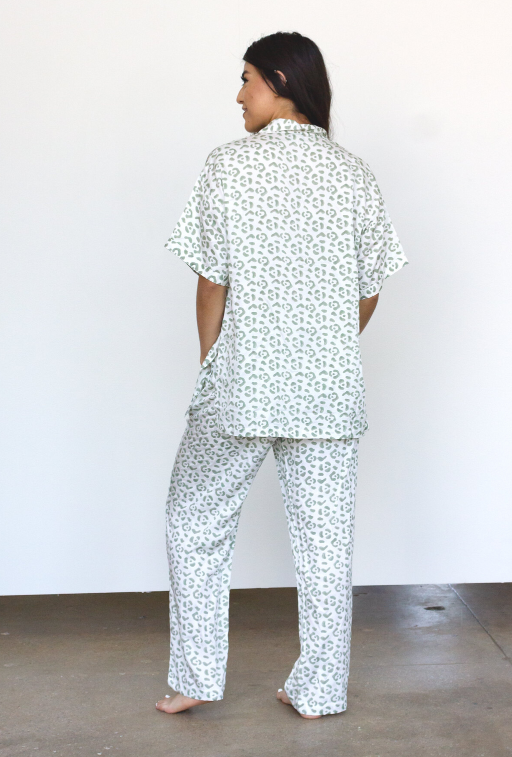 Leopard Pajama Modal Set in Cream + Sage