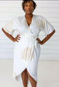 Peacock Maxi Wrap Dress in White + Gold