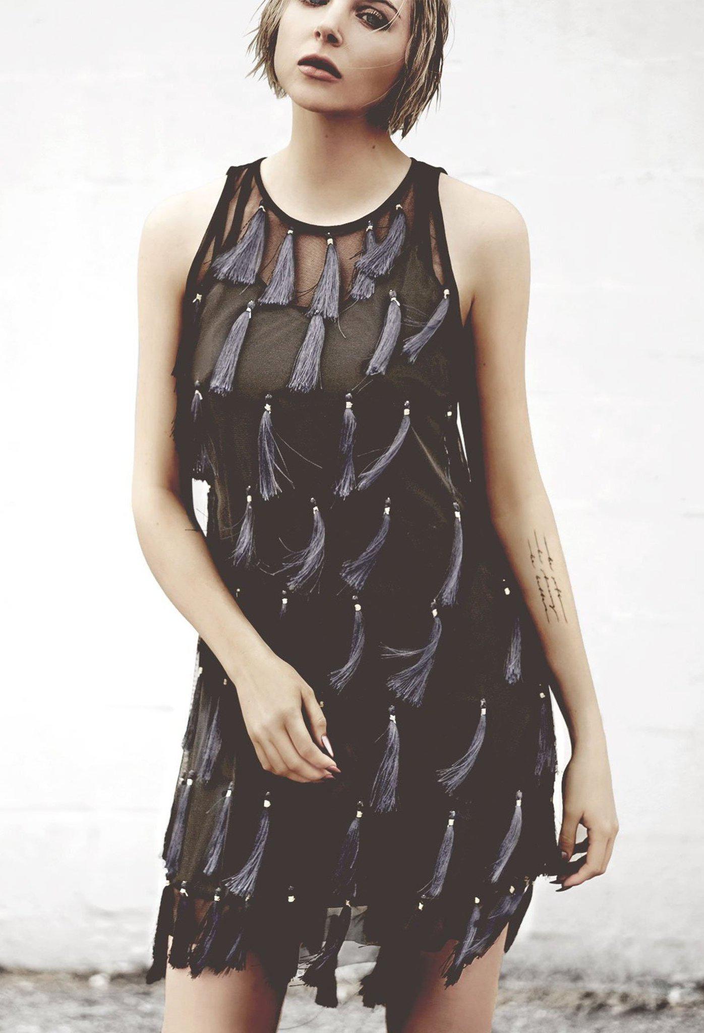 Flapper Chic Tassel Dress in Black + Sapphire